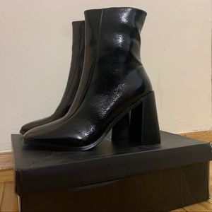 Square Up Patent Faux Leather Boot UNWORN